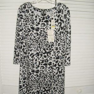 NWT TOMMY BAHAMA 3/4 SL BLACK/GRAY PRINT SHIFT DRESS SZ  M MSRP $135